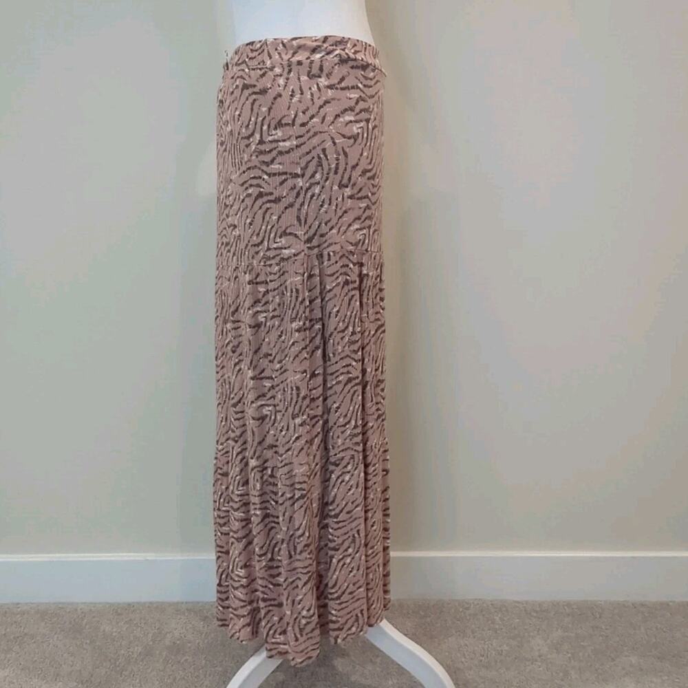 Nine West Womens L Tiered Pink Print Maxi Skirt Flowy Boho Festival High Slit - Picture 7 of 14